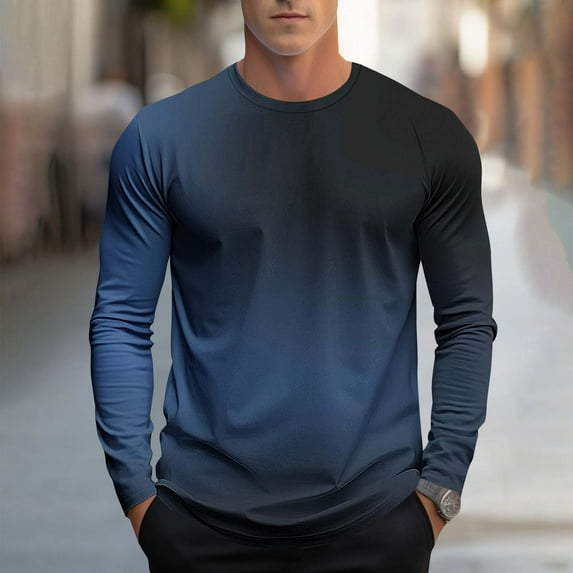 VgaVtl Fall Winter Men Long Sleeve Shirt Big and Tall Clothes for Men Shirts Leisure Gradient Color Basic Blue Sports Shirts,XXL