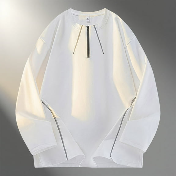 VgaVtl Fall Winter Men's Long Sleeve Tee Shirts Big and Tall Mens Tops Soft Workout Loose Casual White Plain Shirts,L