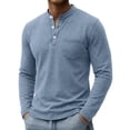 thumbnail image 1 of VgaVtl Fall Winter Mens Long Sleeve Tshirt Cotton Button Henley with Pocket Casual Loose Plain Clothes for Men Vintage, 1 of 8