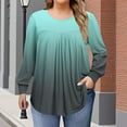 thumbnail image 1 of VgaVtl Fall Winter T-Shirts Women Long Sleeve Oversized Ladies Tops Fancy Green Casual Pleated Gradient Color Shirts,L, 1 of 6
