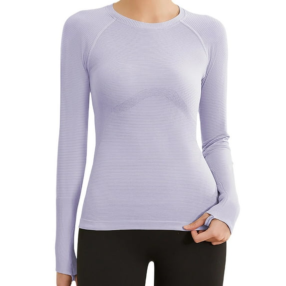 VgaVtl Fall Winter T Shirts Women Long Sleeve Plus Size Tops for Women Slim Solid Color Casual Fitness Layering Purple Shirts,XL