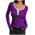 thumbnail image 1 of VgaVtl Fall Winter T Shirts Women Long Sleeve Womens Tops Plus Size Plaid Purple Layering Slim Casual Button Shirts,XL, 1 of 6