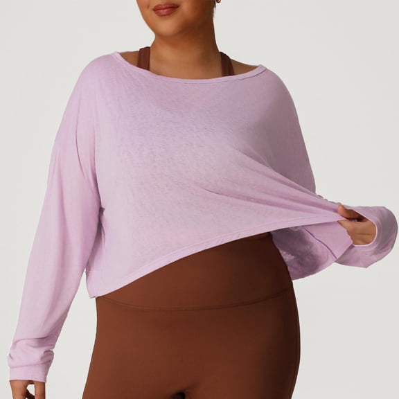 VgaVtl Fall Winter T-Shirts Womens Plus Size Long Sleeve Womans Tops Leisure Solid Color Loose Layering Stretch Purple Shirts,3XL