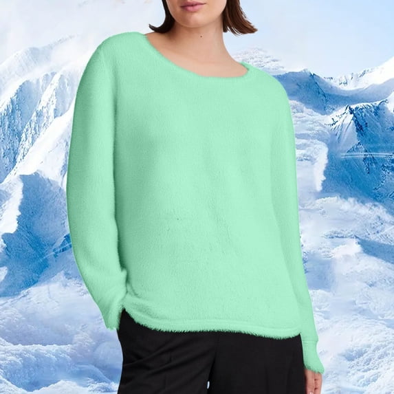 VgaVtl Fall Winter Tee Shirts for Women Fleece Long Sleeve Tops Women Warm Casual Loose Solid Color Green Shirts,XL
