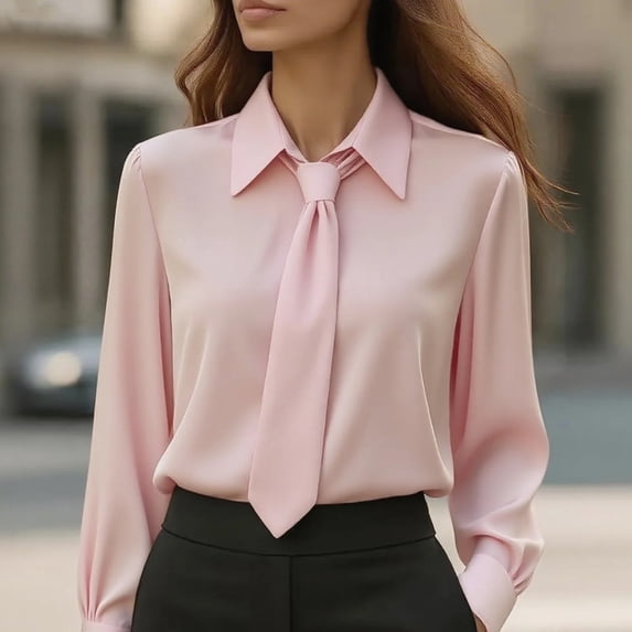 VgaVtl Fall Winter Women's Shirts Collared Long Sleeve Womens Tops Loose Fancy Dressy Office Solid Pink Shirts,XL