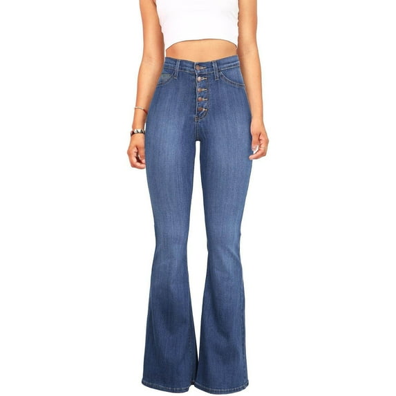 Odbmxy Full Length Plus Size Womens Jeans Slim Bootcut High Waist Blue Pants Women Solid Stretch Skinny Loose Pants