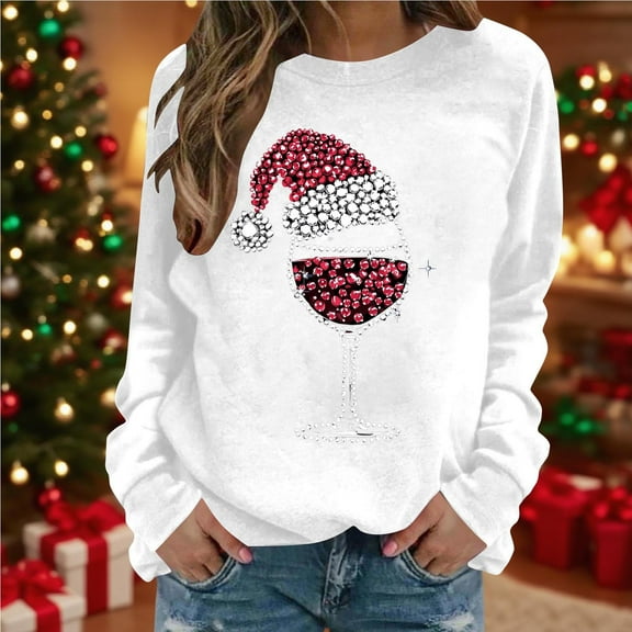 VgaVtl Funny Christmas Sweatshirts for Women Long Sleeve Casual Oversized Sweatshirt for Women Graphic Sweatshirt,White XXL