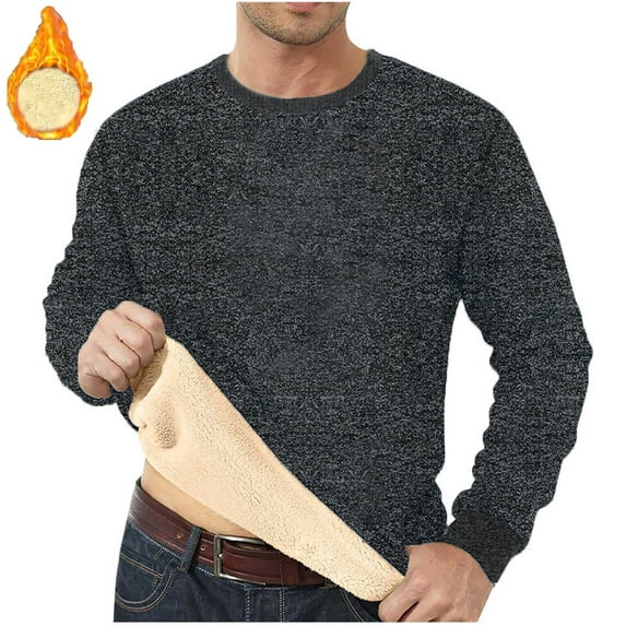 VgaVtl Fuzzy Long Sleeve Tshirts for Men Thick Mens Clothes Shirts Casual Loose Gray Warm Solid Color Shirts,XXL