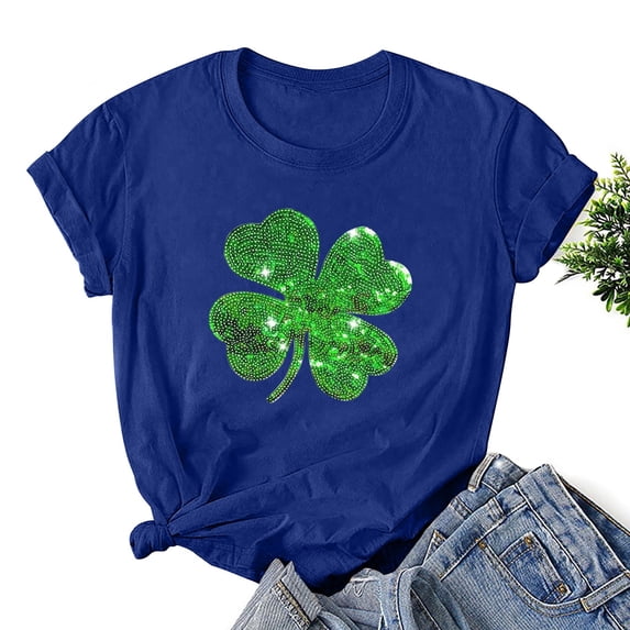 VgaVtl Graphic Womens Plus Size Tee Shirts St. Paddy's Day Sequin Short Sleeve Womans Tops Loose Shimmer Leisure Tops