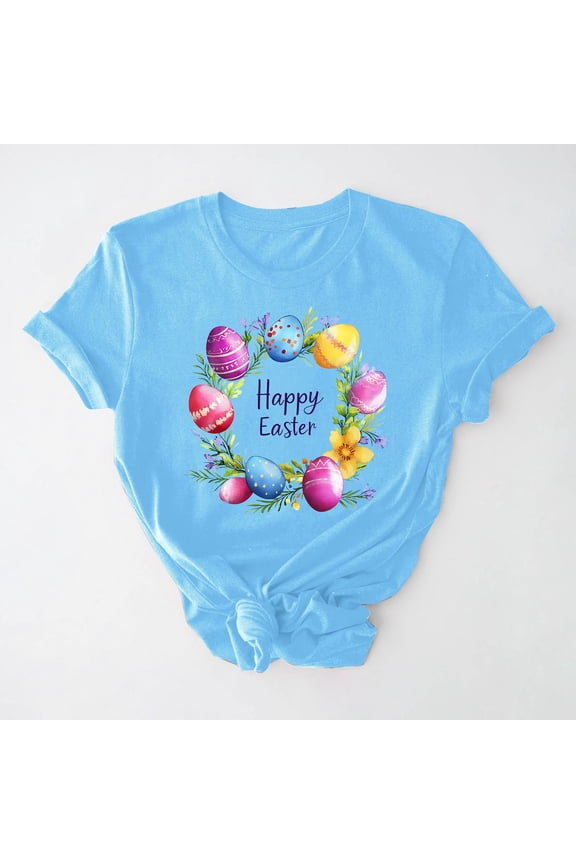 Graphic Womens T Shirts Easter Short Sleeve Womens Plus Size Tops Soft Relaxed Fit Party Casual Tops,Blue L