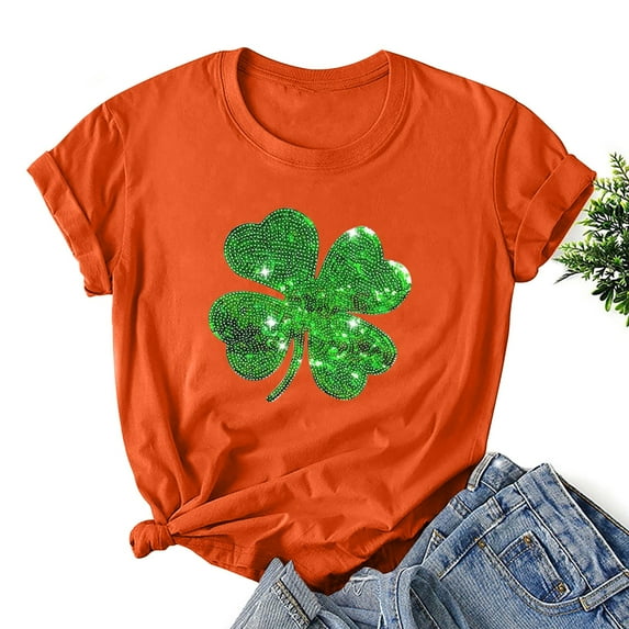VgaVtl Graphic Womens T Shirts Plus Size Sequin St. Paddy's Day Short Sleeve Women's Plus Size Tops Party Relaxed Fit Tops