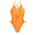 thumbnail image 1 of VgaVtl Halter One Piece Womens Bathing Suit Woman Swimsuit Bodysuit Lace up Backless Solid Color Swimsuits,Orange S, 1 of 5