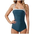 thumbnail image 1 of VgaVtl Halter Women's One Piece Bathing Suits Womens Swimsuits Padded Vacation Backless Single Color Swimsuits,Blue S, 1 of 2