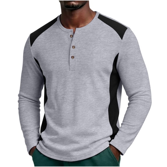 VgaVtl Henley Long Sleeve Mens Shirt Fall Winter Color Block Everyday ...