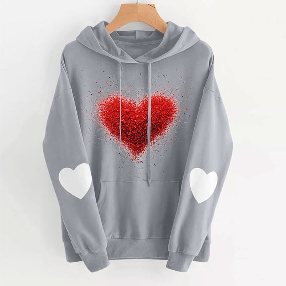 VgaVtl Hooded Sweatshirt Women Valentines Oversized Long Sleeve Sweatshirt for Women Pullover Fleece Heart Print Holiday Tops