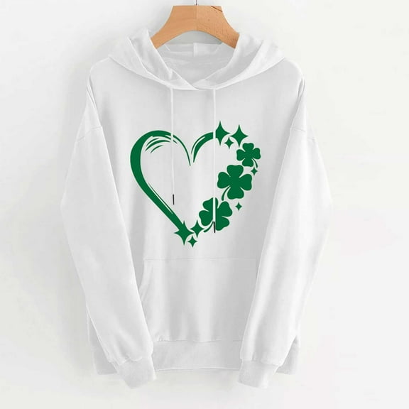 VgaVtl Hooded Sweatshirts Women Long Sleeve St Pattys Day Womens Top Shamrock Vacation Lovely Active Fit Casual Tops,White S