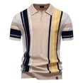 thumbnail image 1 of VgaVtl Knit Polo Shirt Mens Short Sleeve Summer Mens Clothes Shirts Regular Beige Striped Casual Office Button Shirts, 1 of 7