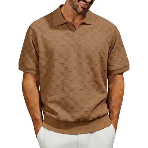 VgaVtl Knit Polo Shirts for Men Short Sleeve Summer Casual Solid Color Business Men's Tee Shirts Collared Dressy