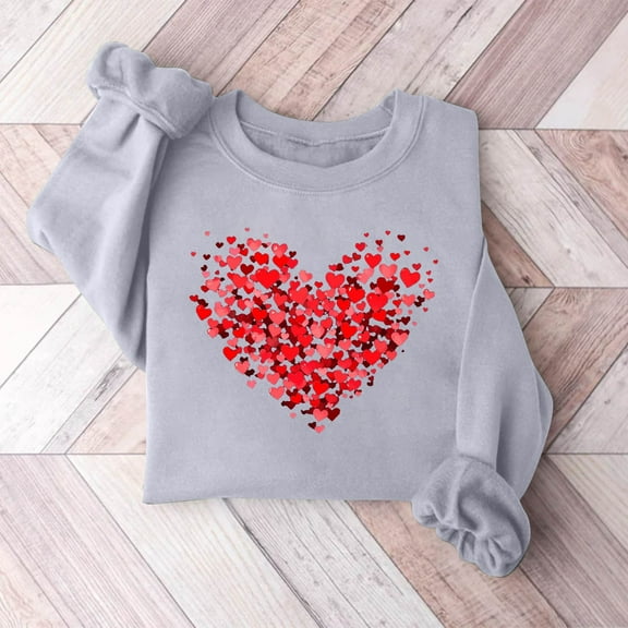 VgaVtl Ladies Sweatshirts Long Sleeve Valentines Day Pullover Ladies Plus Size Tops Holiday Lightweight Loose Heart Print Tops