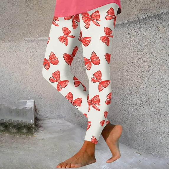 VgaVtl Leggings Women Athletic High Waist Womens Plus Size Pants Slim-Leg Elastic Waist Bow Print Leisure Tight Pants,M