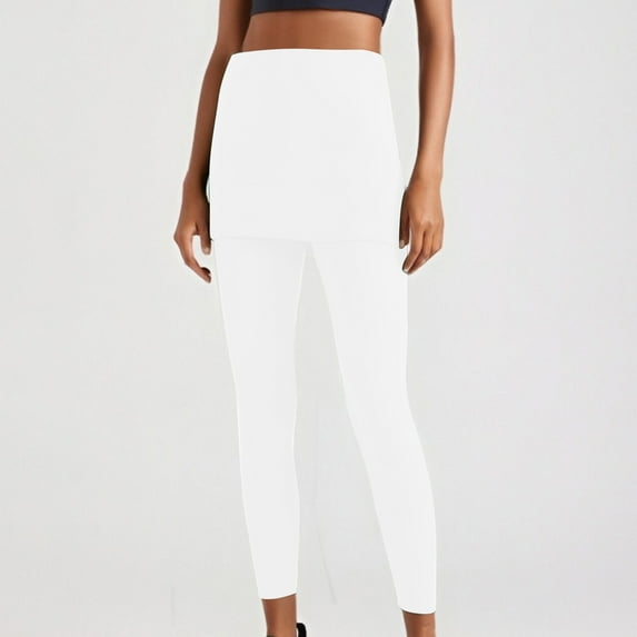 VgaVtl Leggings Women White High Waist Yoga Pants Women Slim-Leg Fake Two-piece Sports Solid Skirt Tight Pants