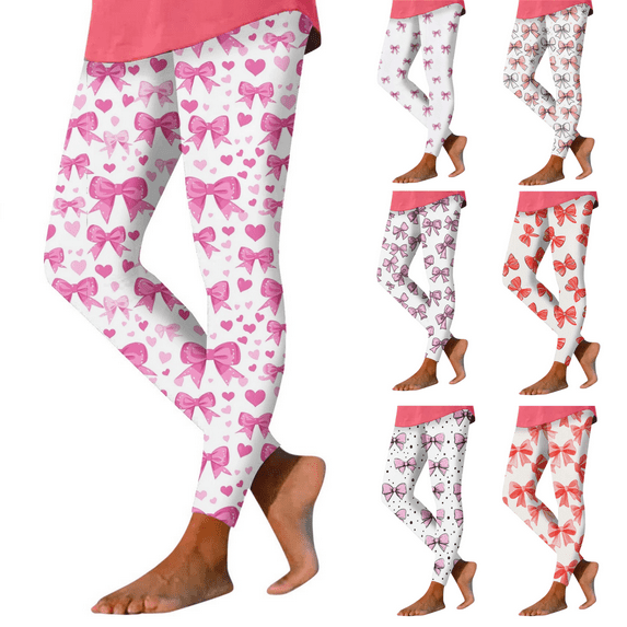 VgaVtl Leggings for Women High Waist Elastic Pant Woman Slim-Leg Casual Skinny Bow Print Athletic Pants