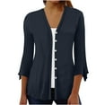 thumbnail image 1 of VgaVtl Lightweight Cardigans for Women 3/4 Sleeve Blue Women Cardigan Solid Casual Tunic Button Loose Cardigans, 1 of 3