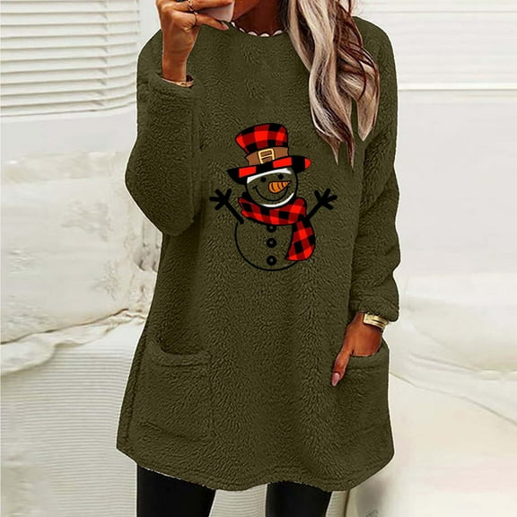 VgaVtl Long Sleeve Christmas Sweatshirts for Women Fall Winter Women Sweatshirt Christmas Print Thick Pockets Sweatshirt,Green S