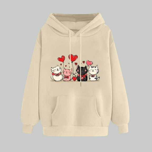 VgaVtl Long Sleeve Hoodies for Women Winter Valentines Day Women Sweatshirts Pullover Graphic Pocket Festivals Loose Tops