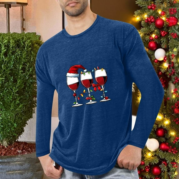 VgaVtl Long Sleeve Men Shirt Blue Christmas Mens T Shirts Holiday Loose Casual Graphic Workout Shirts,XL