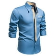 thumbnail image 1 of VgaVtl Long Sleeve Men Shirt Dress Shirts Cotton Collared Clothing for Men Blue Office Button down Plain Business Dressy Shirts, 1 of 9