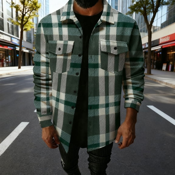 VgaVtl Long Sleeve Men Shirts Collared Big and Tall Mens Clothes Button up Cardigan Green Leisure Striped Loose Shirts,L
