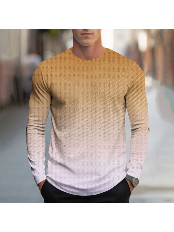 Long Sleeve Men Shirts Crewneck Sports Fall Winter Regular Gradient Color Pullover Workout Men's Tshirt Casual