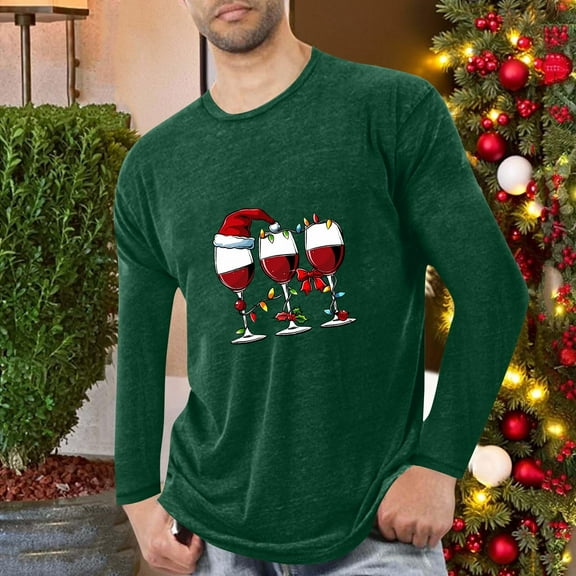 VgaVtl Long Sleeve Men Shirts Green Christmas Tee Shirts for Men Workout Graphic Loose Holiday Casual Shirts,XL