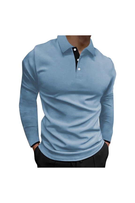 Long Sleeve Mens Collared Shirts Mens Shirts Big and Tall Blue Button Plain Shirts,S