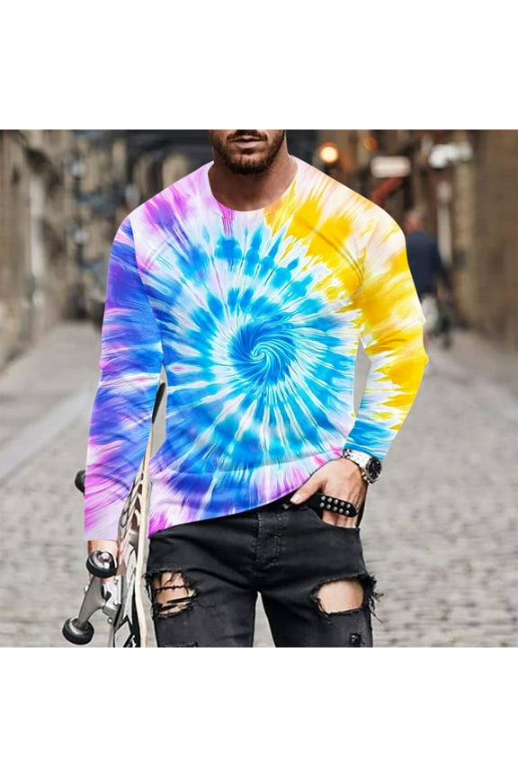 Long Sleeve Mens Shirt Big and Tall Fall Winter Tee Shirts for Men Leisure Loose Tie-Dye Basic Vacation Pink Shirts,M