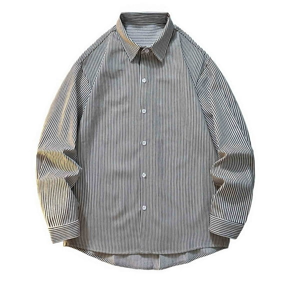 VgaVtl Long Sleeve Mens Shirts Collared Big and Tall Tops for Men Cardigan Leisure Black Striped Button down Loose Shirts,M
