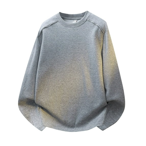 VgaVtl Long Sleeve Mens T Shirt Fall Winter Big and Tall Clothing for Men Basic Casual Sports Loose Gray Solid Shirts,5XL