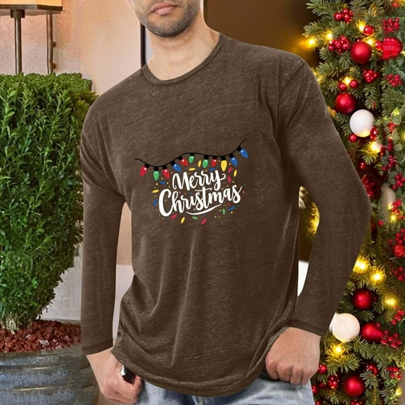 VgaVtl Long Sleeve Shirt Men Brown Christmas Mens Plus Size T Shirts Vacation Loose Casual Layering Graphic Shirts,XL