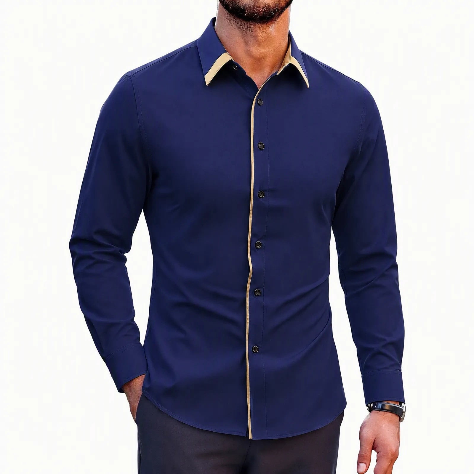 Large Turn Button VgaVtl Long Sleeve Shirts Men Button up Fall Winter Turn Down Collar ...