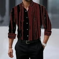 thumbnail image 1 of VgaVtl Long Sleeve Shirts for Men Button up Dress Shirts Standing Collar Clothes for Men Striped Red Business Cardigan Shirts, 1 of 3