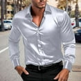 thumbnail image 1 of VgaVtl Long Sleeve Shirts for Men Collared Muscle Clothing for Men Loose Party Casual Plain Button up Silver Shirts,5XL, 1 of 9