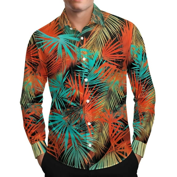 VgaVtl Long Sleeve Shirts for Men Turn Down Collar Hawaiian Mens Tops Big and Tall Leisure Graphic Beach Loose Shirts,XL