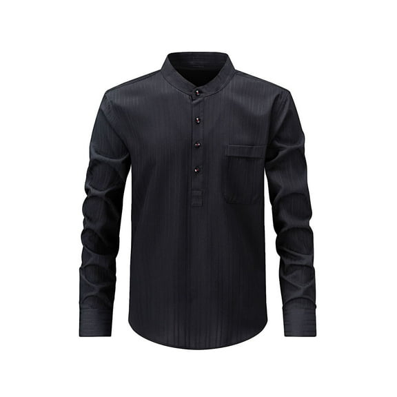 VgaVtl Long Sleeve T-Shirts for Men Turtleneck Fall Winter Mens Tops Half Button Plain Casual Black Business Pocket Shirts,XL