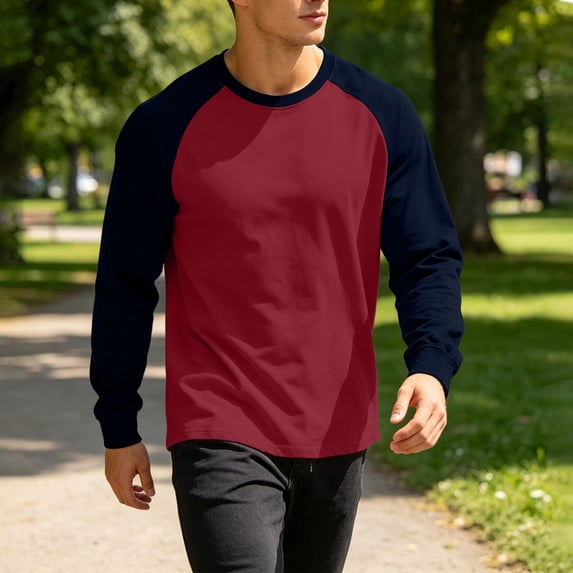 VgaVtl Long Sleeve Tees for Men Fall Winter Color Block Crew Neck Layering Loose Casual Thin Everyday Shirts for Men