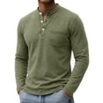 thumbnail image 1 of VgaVtl Long Sleeve Tshirts for Men Cotton Fall Winter Casual with Pocket Loose Tops for Men Plain Button Vintage Henley, 1 of 8