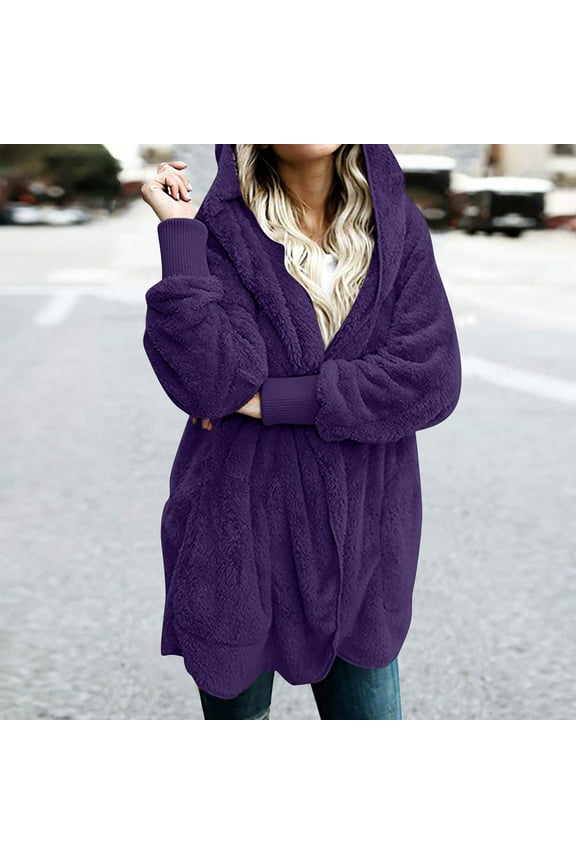 Long Sleeve Women's Cardigan Sweaters Hooded Fleece Womens Plus Size Coats Thick Purple Pocket Cardigans