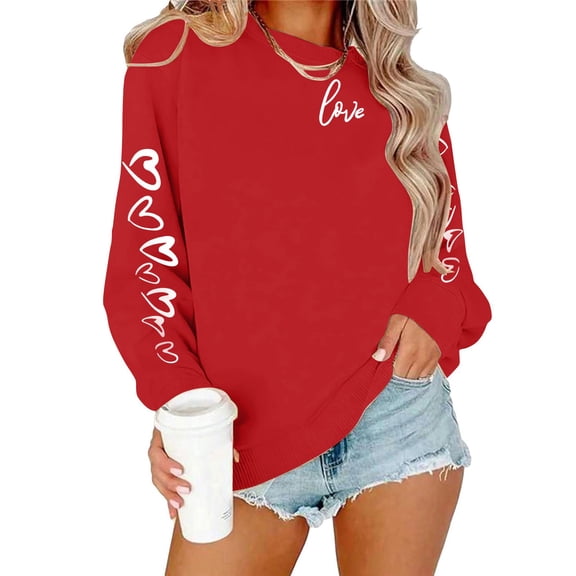 VgaVtl Long Sleeve Women's Sweatshirt Winter Valentines Ladies Tops Cute Holiday Crew Neck Graphic Red Pullover Tops