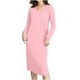 thumbnail image 1 of VgaVtl Long Sleeve Womens Sleepshirts Plus Size Pink Womens Plus Size Nightgowns Solid Relaxed Fit Basic Padded Nightgowns, 1 of 3