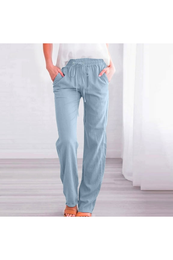 Long Womens Jeans Plus Size Straight-Leg Blue Pant Woman Solid Loose Casual Elastic Pants